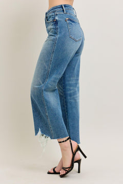 Rigid Magic Destroy Hem Crop Wide Jeans - Lush Lemon - Women&