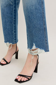 Rigid Magic Destroy Hem Crop Wide Jeans - Lush Lemon - Women&