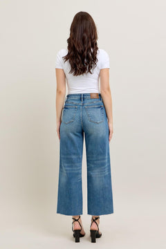 Rigid Magic Destroy Hem Crop Wide Jeans - Lush Lemon - Women&