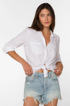 Riley Frayed Button - Up Shirt - Lush Lemon - Women&