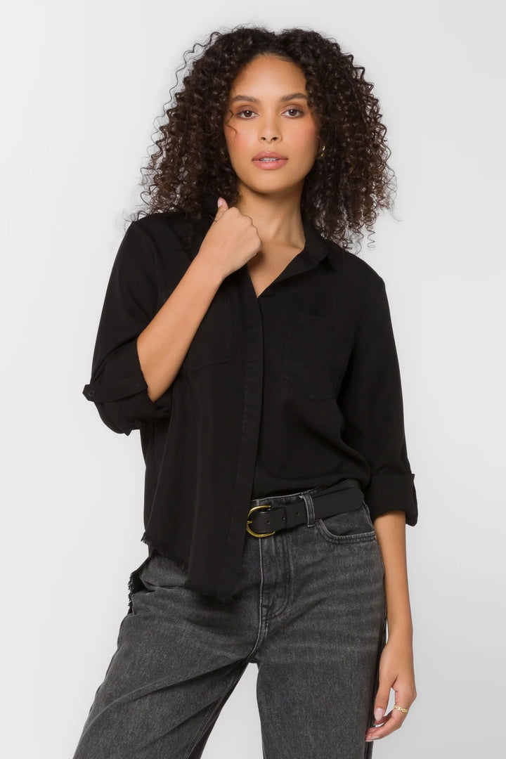 Riley Frayed Button - Up Shirt - Lush Lemon - Women's Clothing - Velvet Hearts - 87933601466845