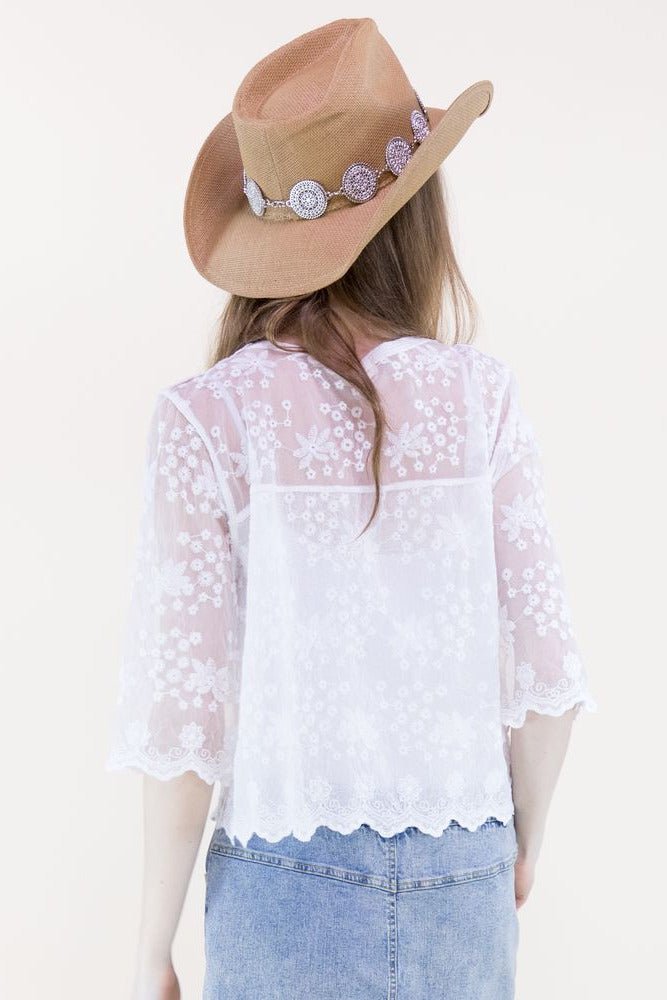 Riviera Bloom Sheer Lace Blouse - Lush Lemon - Women's Clothing - Original - 69101941032925