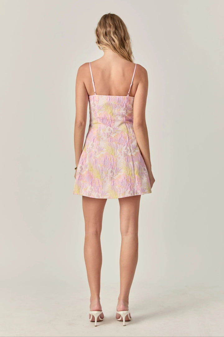 Rosette Jacquard Mini Dress - Lush Lemon - Women's Clothing - Endless Rose - 192934740449