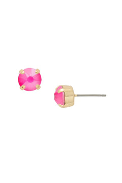 Round Crystal Stud Earrings W/Simple Setting - Lush Lemon - Women&