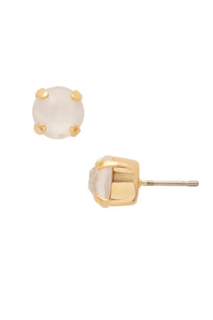 Round Crystal Stud Earrings W/Simple Setting - Lush Lemon - Women&