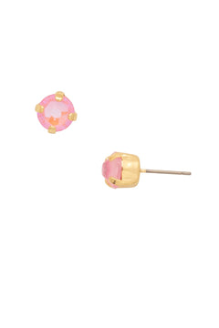 Round Crystal Stud Earrings W/Simple Setting - Lush Lemon - Women&