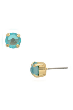 Round Crystal Stud Earrings W/Simple Setting - Lush Lemon - Women&