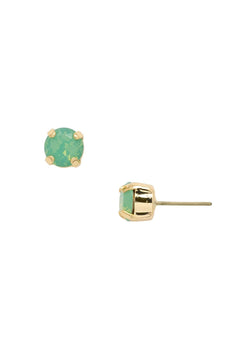 Round Crystal Stud Earrings W/Simple Setting - Lush Lemon - Women&