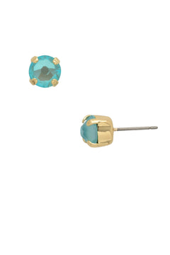 Round Crystal Stud Earrings W/Simple Setting - Lush Lemon - Women&
