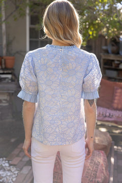 Ruffle Embroidered Floral Top - Lush Lemon - Women&