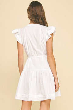 Ruffle Sleeve Mini Dress W/Tie Waist - Lush Lemon - Women&