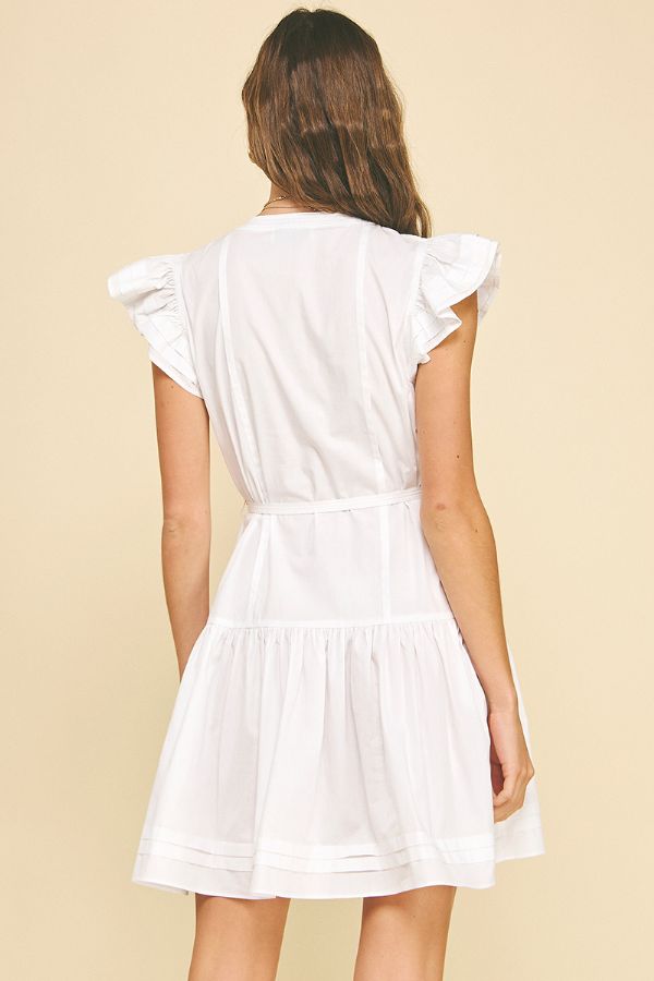 Ruffle Sleeve Mini Dress W/Tie Waist - Lush Lemon - Women's Clothing - Pinch - 37142331058013