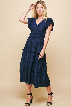 Ruffle Tiered Midi Dress - Lush Lemon - Women&