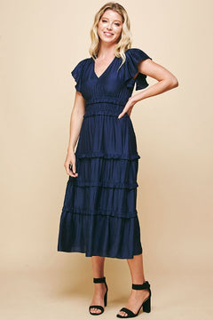 Ruffle Tiered Midi Dress - Lush Lemon - Women&