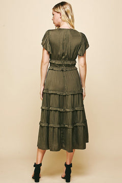 Ruffle Tiered Midi Dress - Lush Lemon - Women&