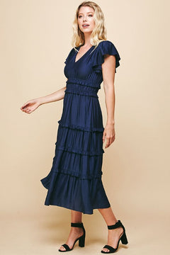 Ruffle Tiered Midi Dress - Lush Lemon - Women&