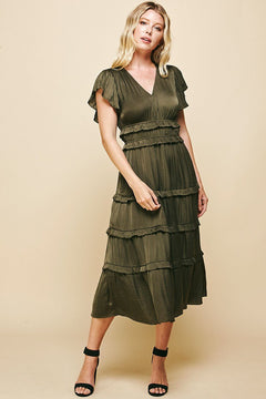 Ruffle Tiered Midi Dress - Lush Lemon - Women&