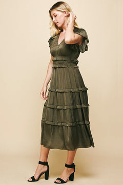 Ruffle Tiered Midi Dress - Lush Lemon - Women&