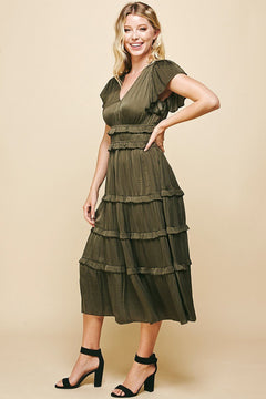 Ruffle Tiered Midi Dress - Lush Lemon - Women&