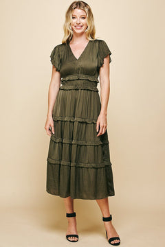 Ruffle Tiered Midi Dress - Lush Lemon - Women&