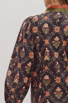 Ruffle Trim Floral V - Neck Top - Lush Lemon - Women&