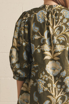 Rust Floral Puff Sleeve Mini Dress - Lush Lemon - Women&