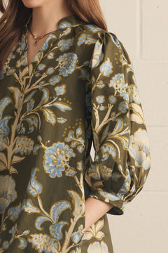 Rust Floral Puff Sleeve Mini Dress - Lush Lemon - Women&