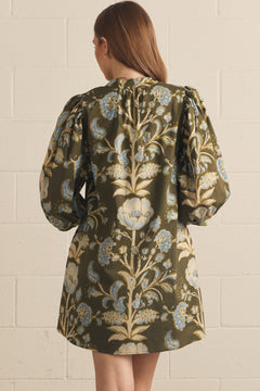Rust Floral Puff Sleeve Mini Dress - Lush Lemon - Women&