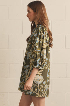 Rust Floral Puff Sleeve Mini Dress - Lush Lemon - Women&