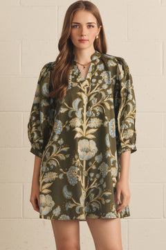 Rust Floral Puff Sleeve Mini Dress - Lush Lemon - Women&