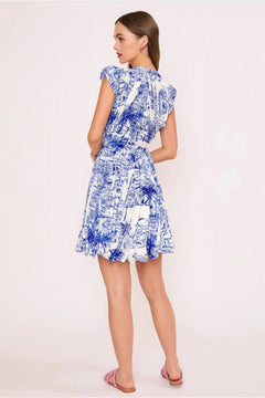 Santorini Coastal Sketch Short Dress - Lush Lemon - Women&