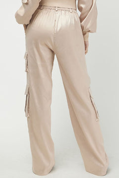 Satin Cropped Bomber Jacket &amp; Cargo Trousers Set - Lush Lemon - Women&