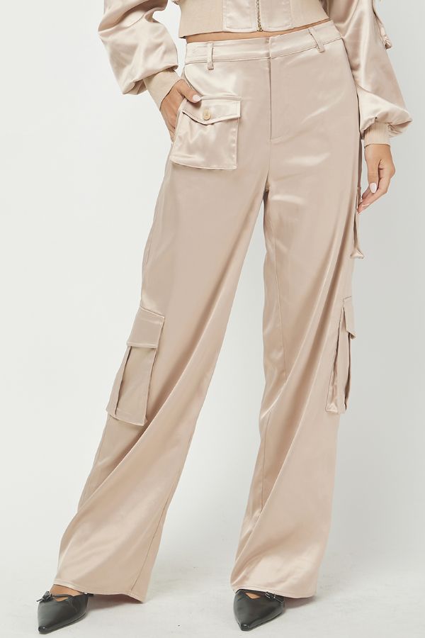 Satin Cropped Bomber Jacket & Cargo Trousers Set - Needii - Lush Lemon
