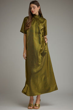 Satin Maxi Dress W/ Tie Back - Lush Lemon - Women&