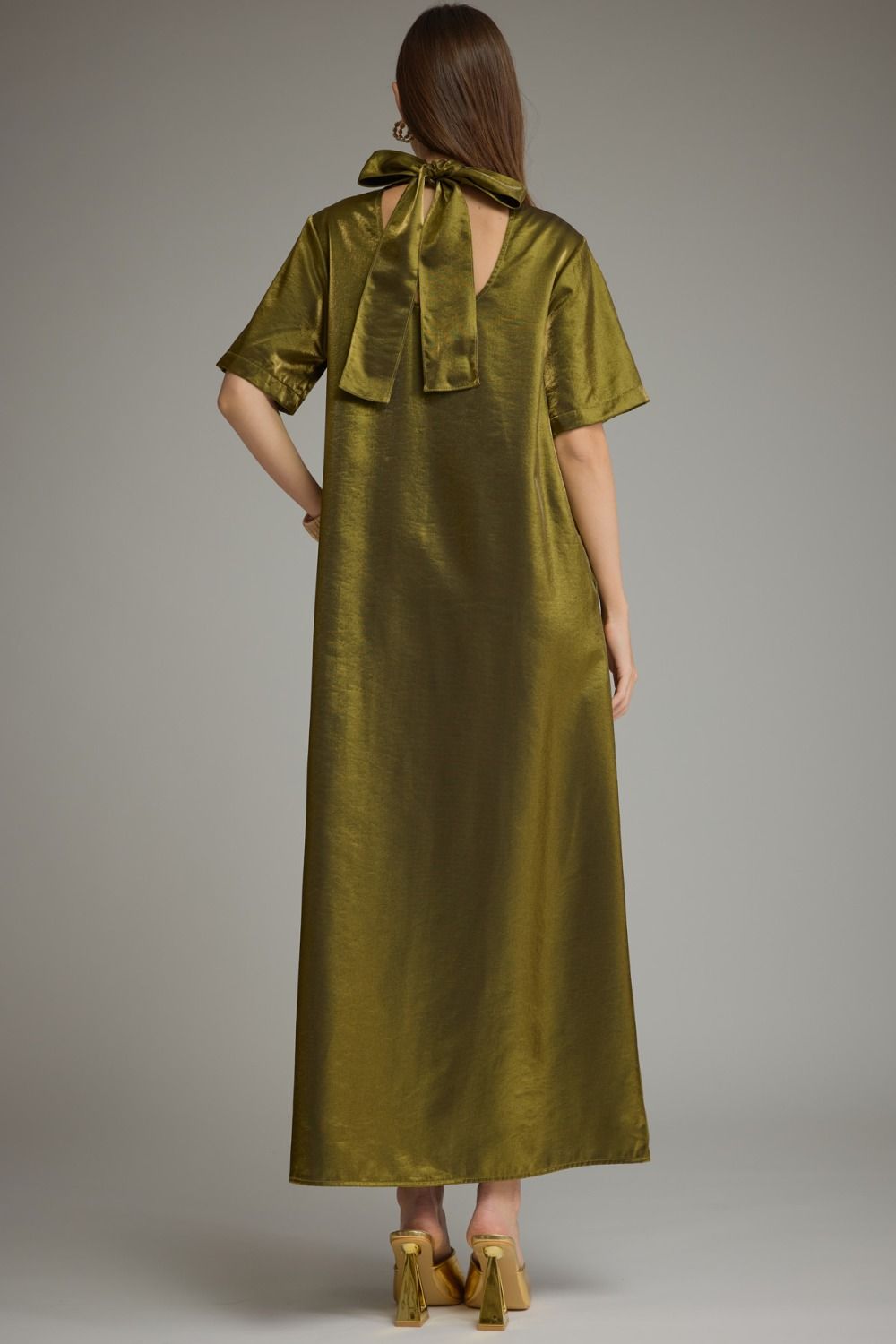 Satin Maxi Dress W/ Tie Back - Lush Lemon - Women&