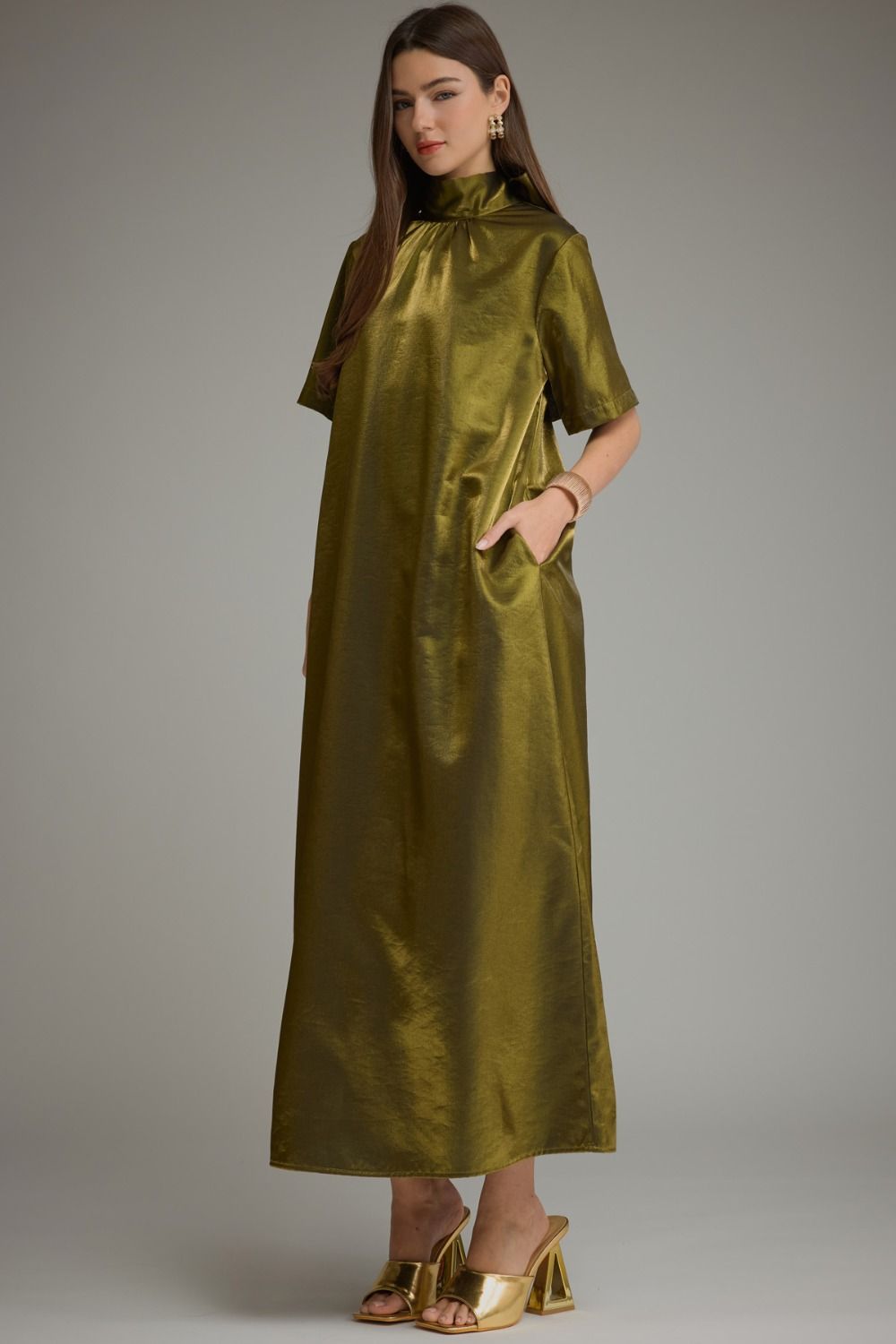 Satin Maxi Dress W/ Tie Back - Lush Lemon - Women&