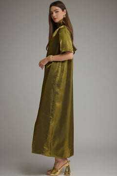 Satin Maxi Dress W/ Tie Back - Lush Lemon - Women&