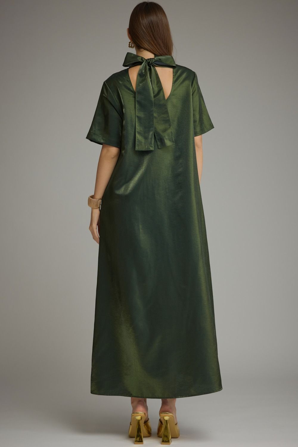 Satin Maxi Dress W/ Tie Back - Lush Lemon - Women&