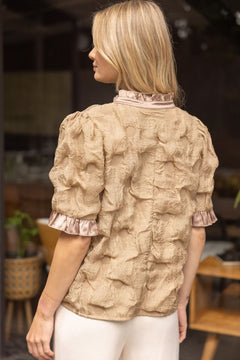 Satin Ruffle Dotted Texture Top - Lush Lemon - Women&