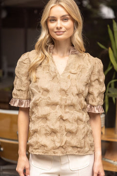 Satin Ruffle Dotted Texture Top - Lush Lemon - Women&