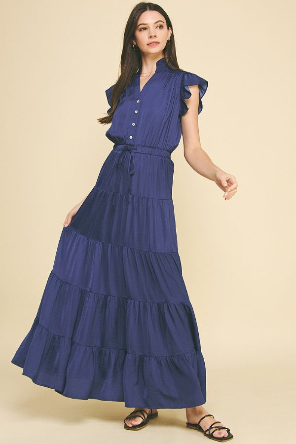 Satin Tiered Maxi Dress - Lush Lemon - Women's Clothing - Pinch - 377537751