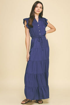 Satin Tiered Maxi Dress - Lush Lemon - Women&