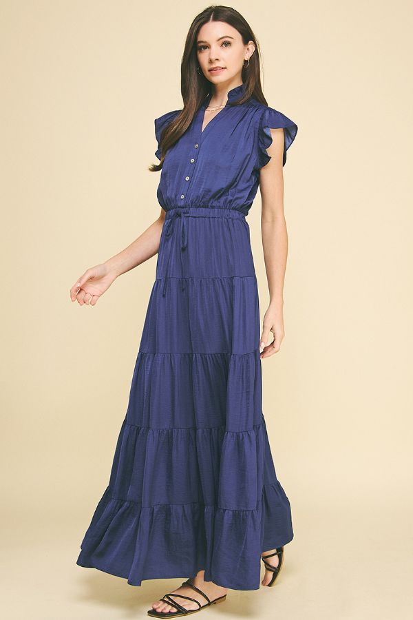 Satin Tiered Maxi Dress - Lush Lemon - Women's Clothing - Pinch - 377537751