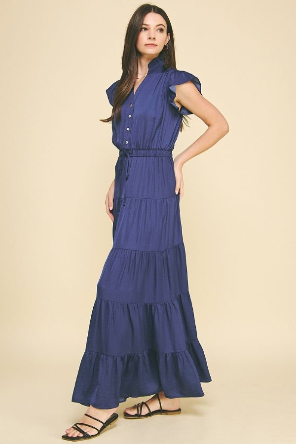 Satin Tiered Maxi Dress - Lush Lemon - Women's Clothing - Pinch - 377537751