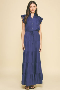 Satin Tiered Maxi Dress - Lush Lemon - Women&