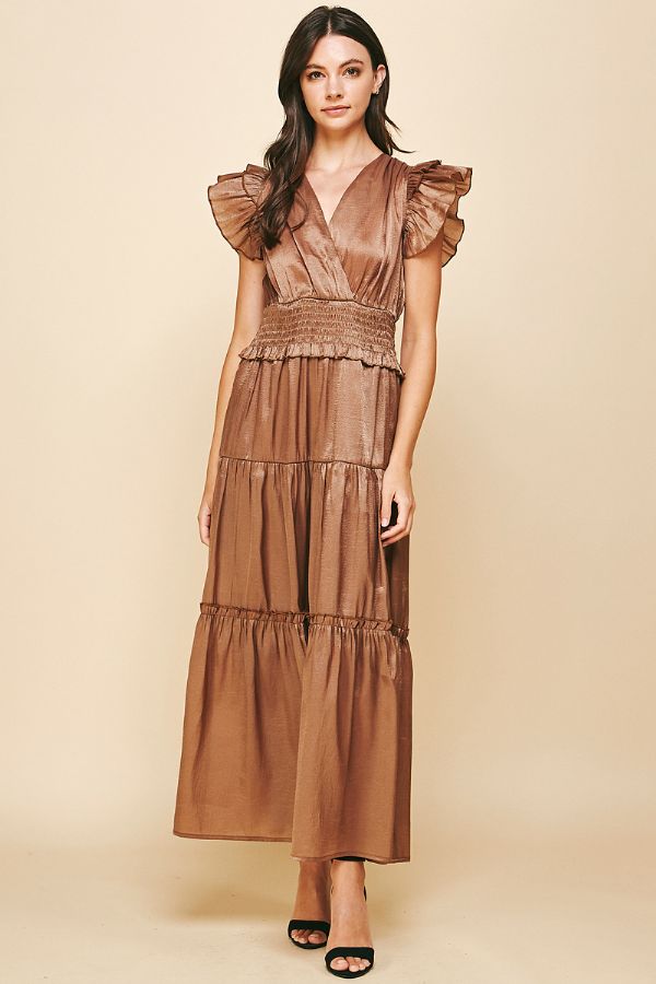 pinch brown dress Pinch: I Knew You Well Camel Brown Floral Midi Dress Shop the Mint