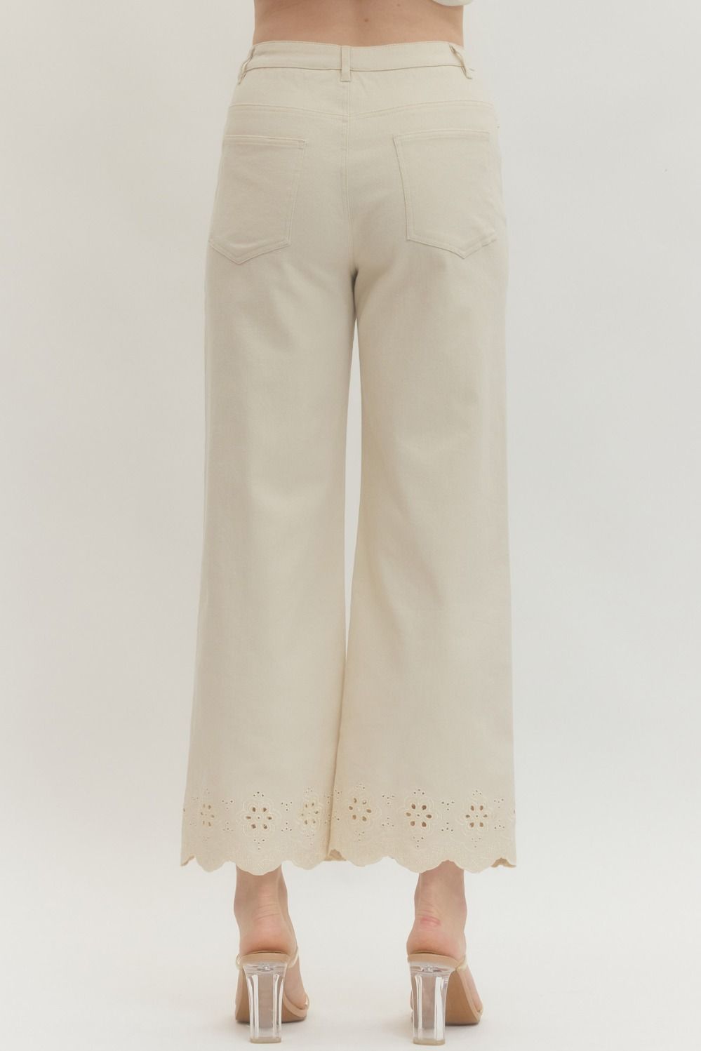 Scallop Eyelet Hem Ankle Pants - Lush Lemon - Women's Clothing - Entro - 40988751076445