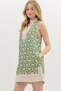 Scallop Floral Caftan Mini Dress - Lush Lemon - Women&