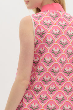 Scallop Floral Caftan Mini Dress - Lush Lemon - Women&