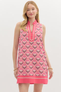 Scallop Floral Caftan Mini Dress - Lush Lemon - Women&